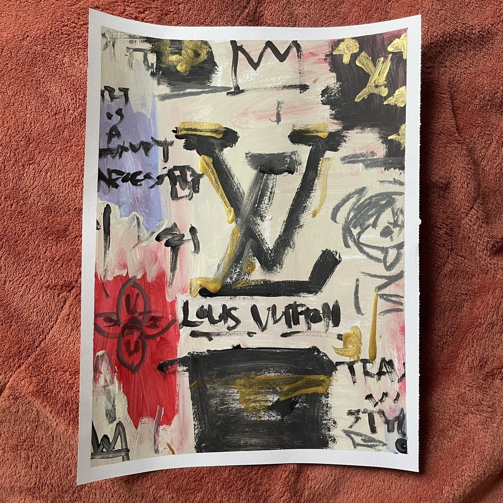 Louis Vuitton Original Painting 9x12 Abstract Basquiat Style Graffiti Pop Art